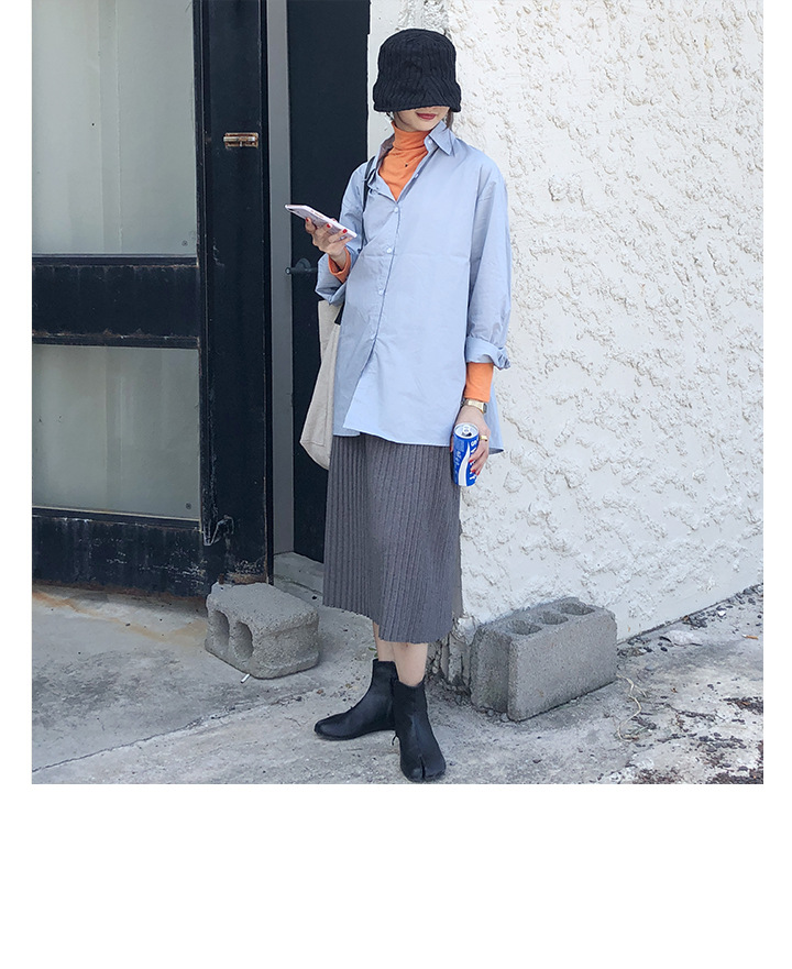 Rosy.B - Band-Waist Pleated Midi Knit Skirt