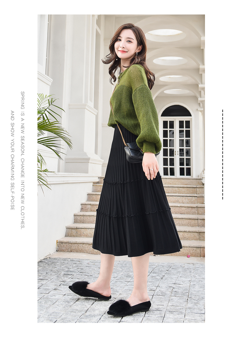 Souland - Jupe midi unie côtelée à taille bandeau