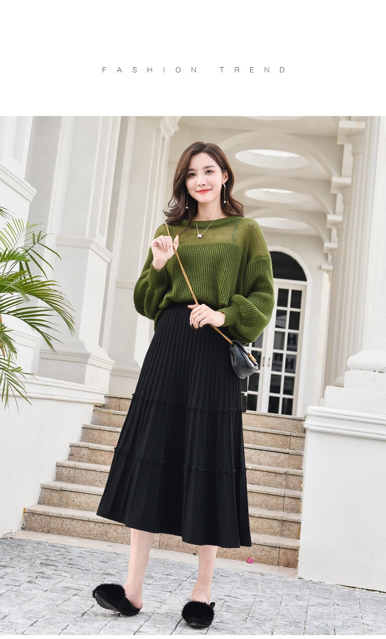 Souland - Jupe midi unie côtelée à taille bandeau