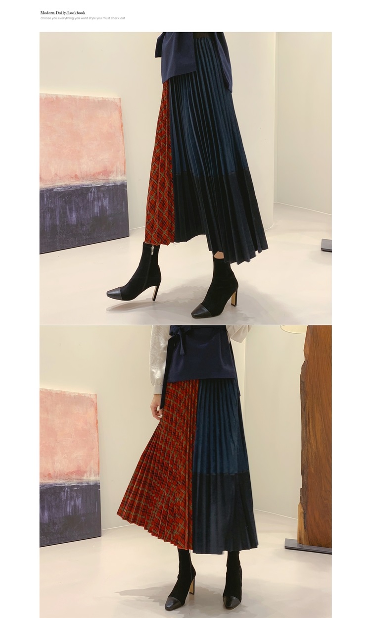Souland - Jupe mi-longue écossaise à taille bandeau