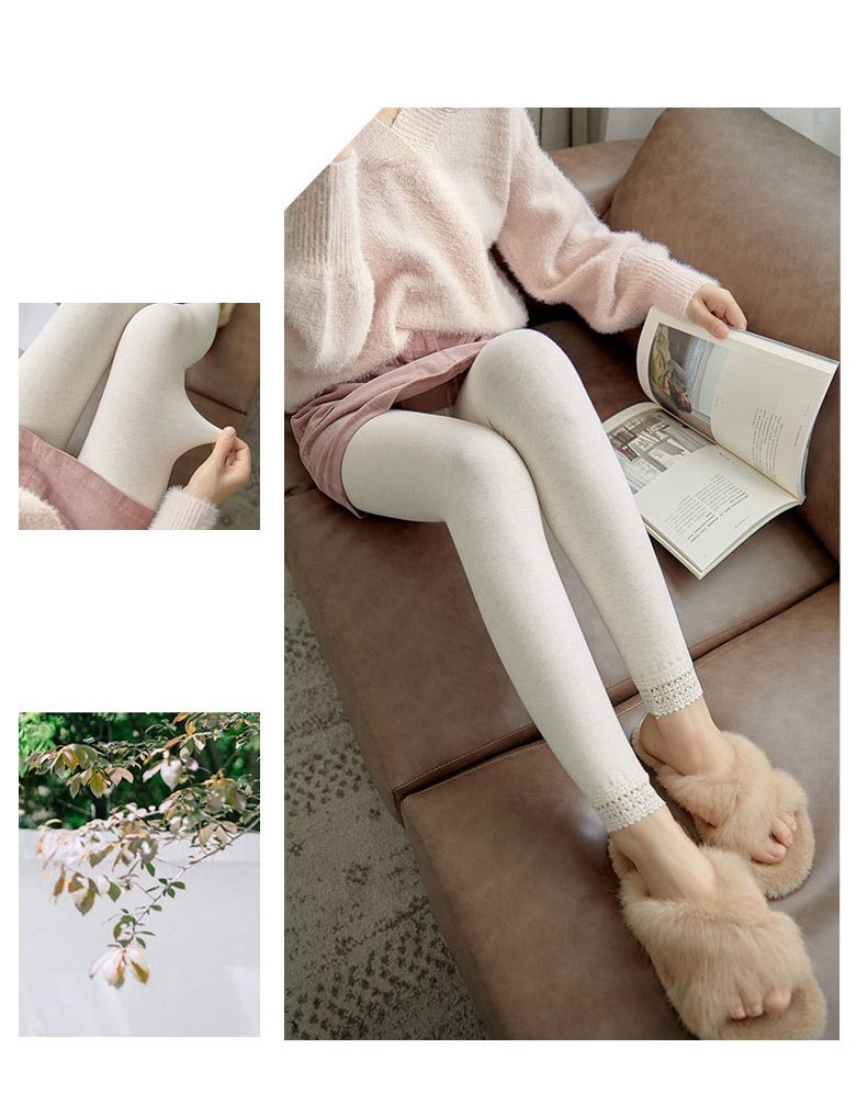Stylevana - Lace-Trim Plain Leggings