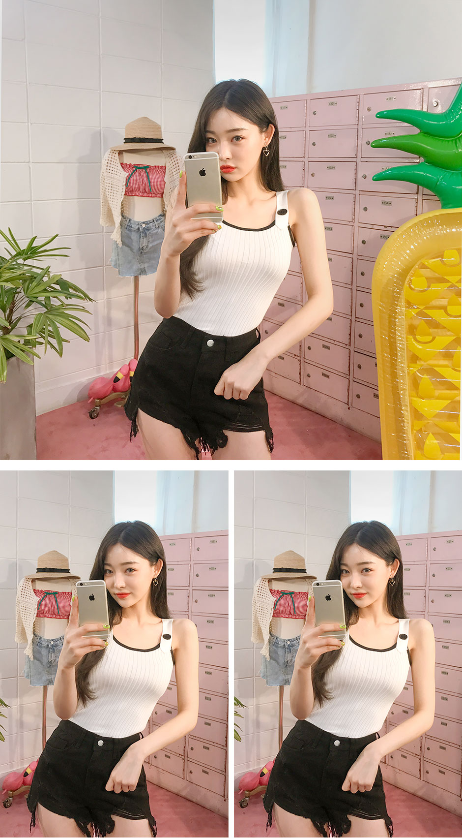 chuu - Contrast Trim Buttoned Knit Camisole