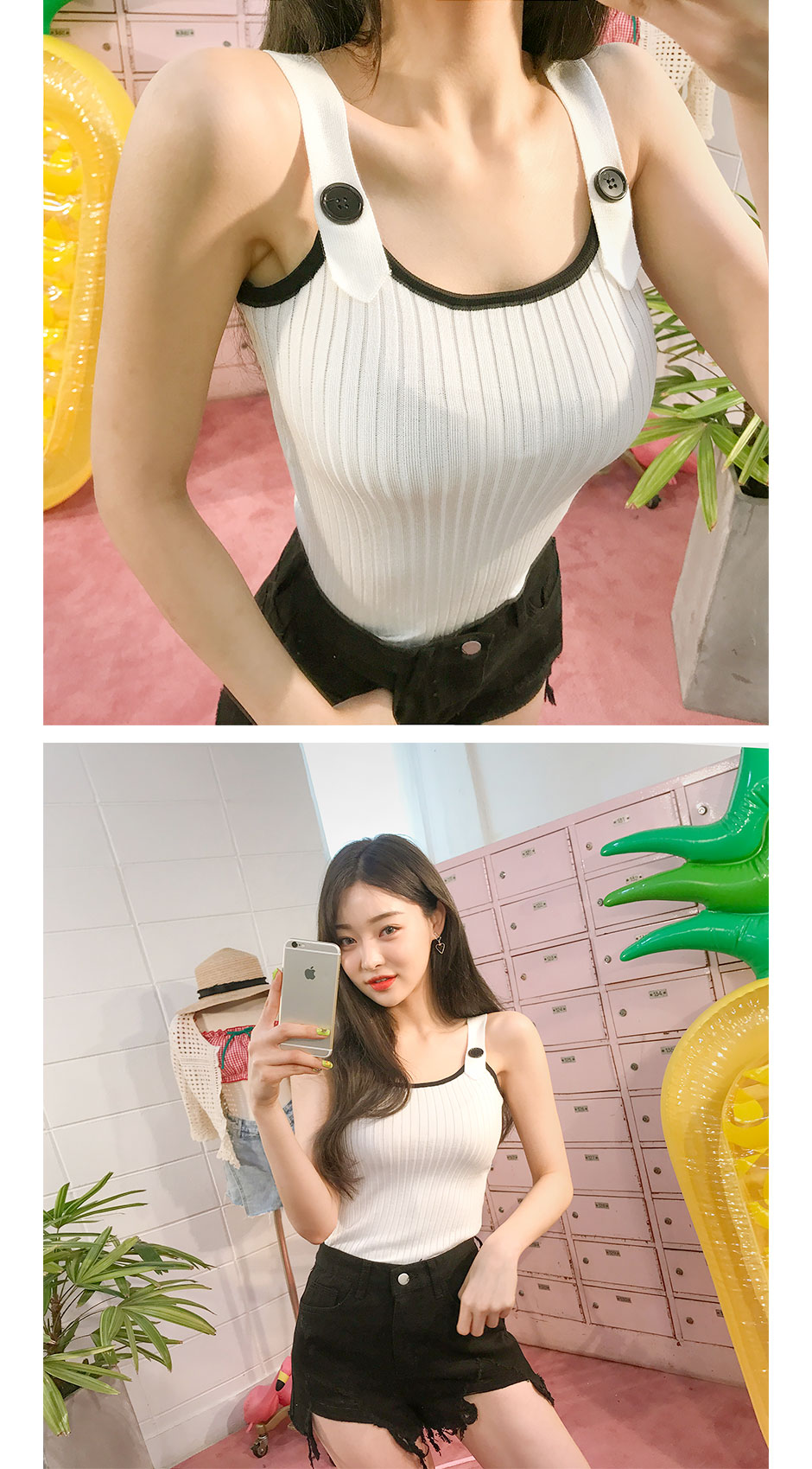 chuu - Contrast Trim Buttoned Knit Camisole