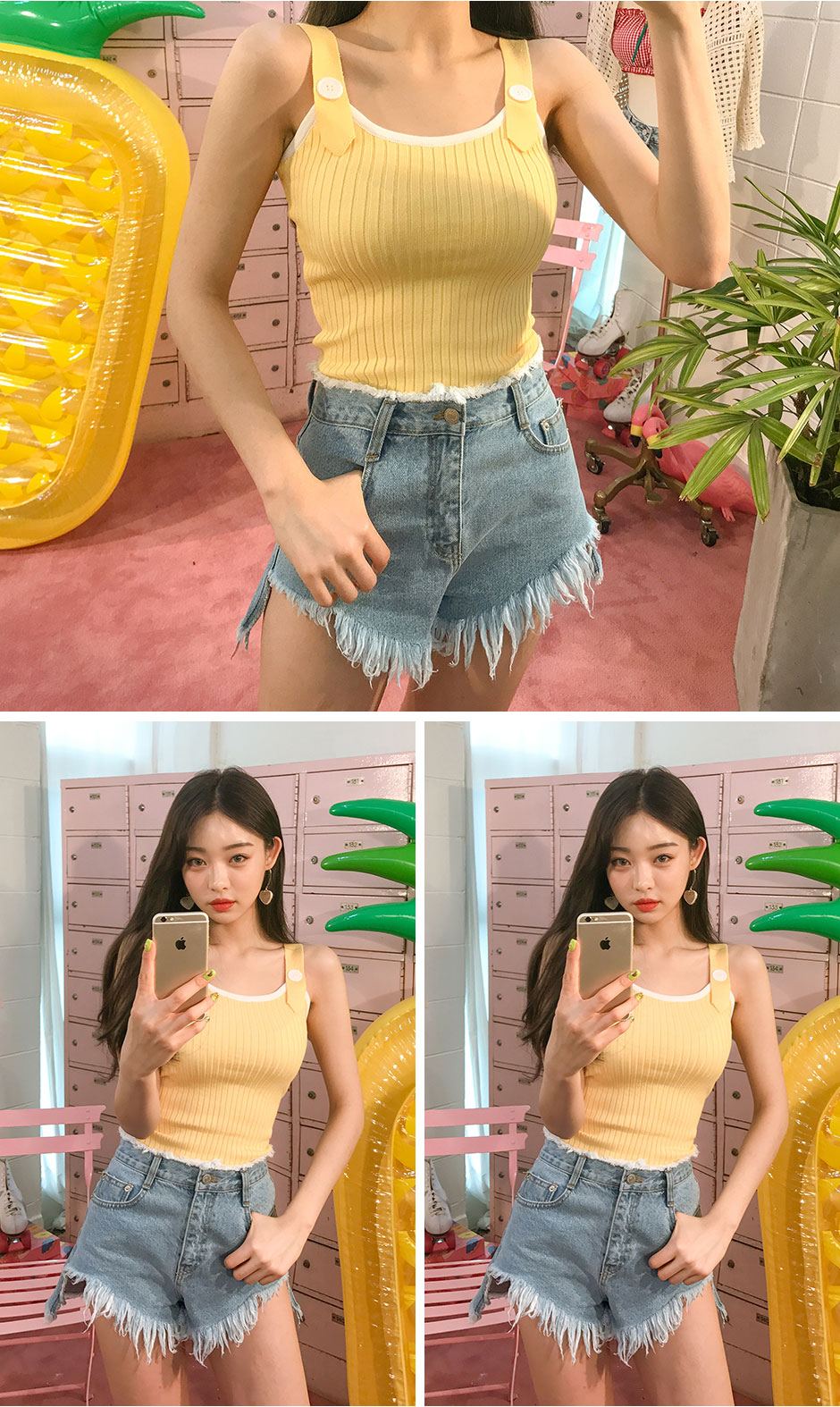 chuu - Contrast Trim Buttoned Knit Camisole