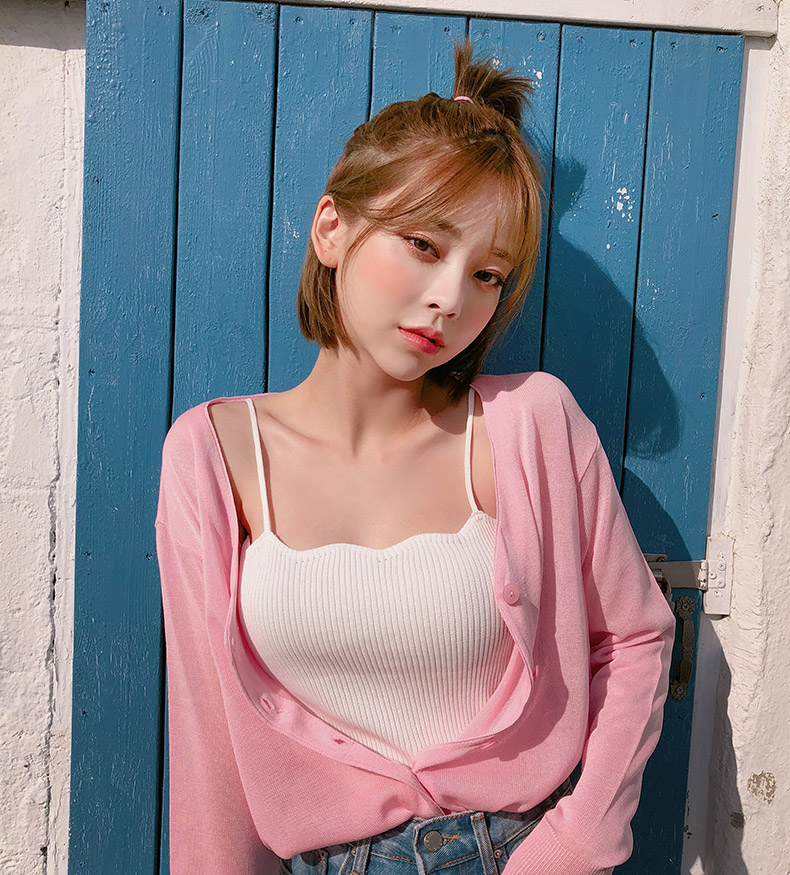 chuu - Spaghetti Straps Ribbed Camisole Top