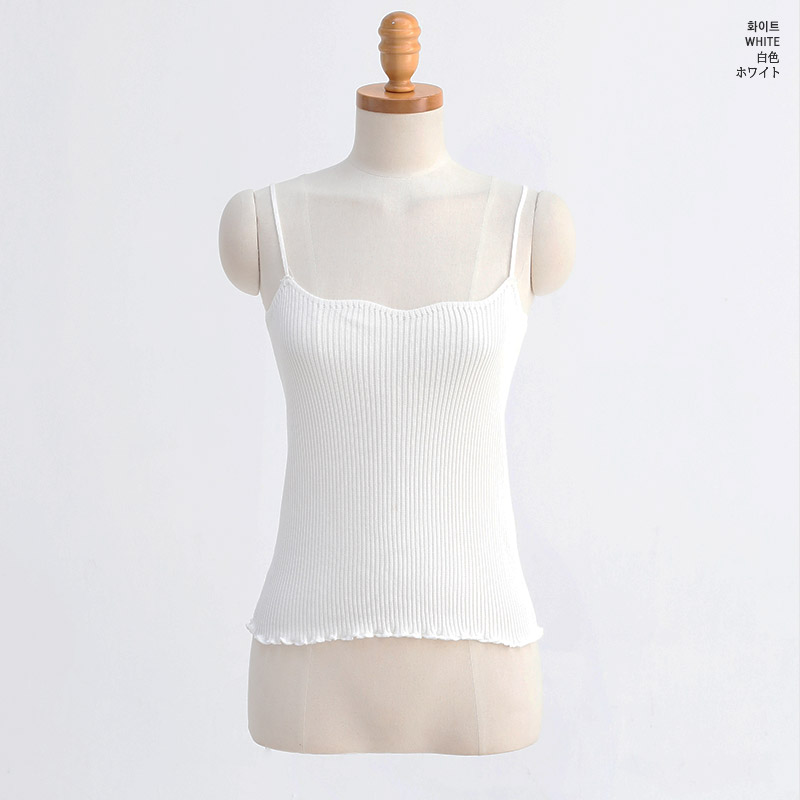 chuu - Spaghetti Straps Ribbed Camisole Top