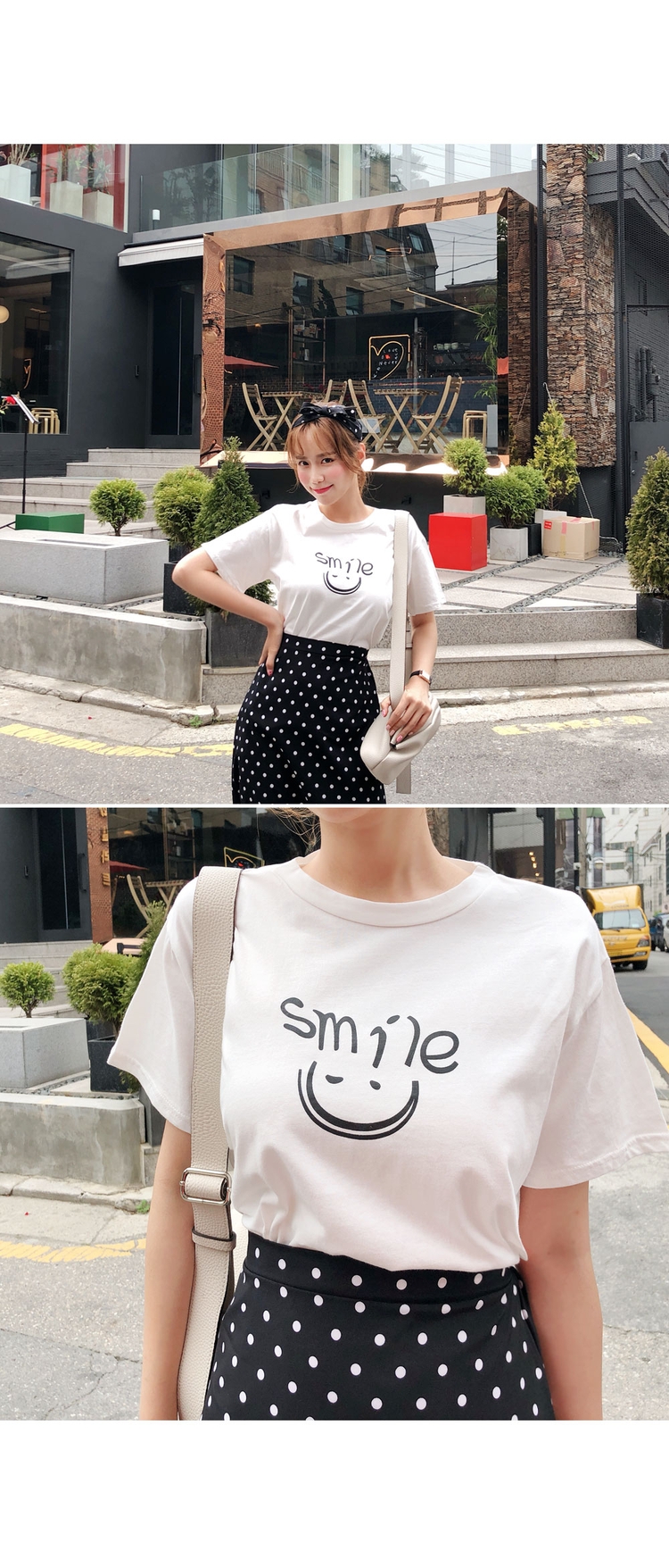 Cherryville - Short Sleeve Printed T-Shirt + Band Waist Dotted Mermaid Skirt