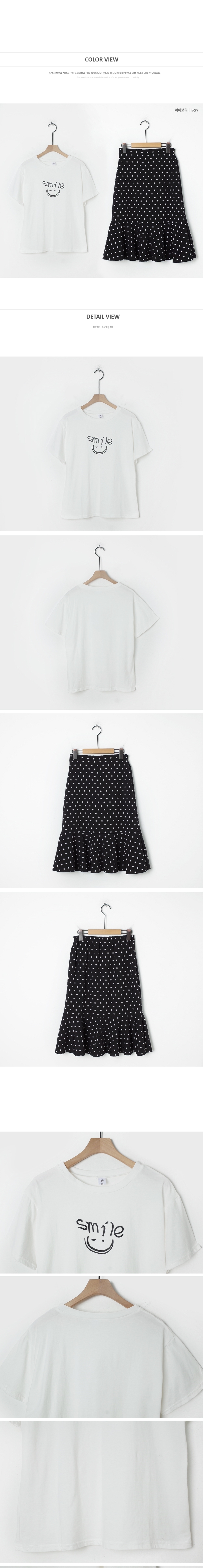 Cherryville - Short Sleeve Printed T-Shirt + Band Waist Dotted Mermaid Skirt