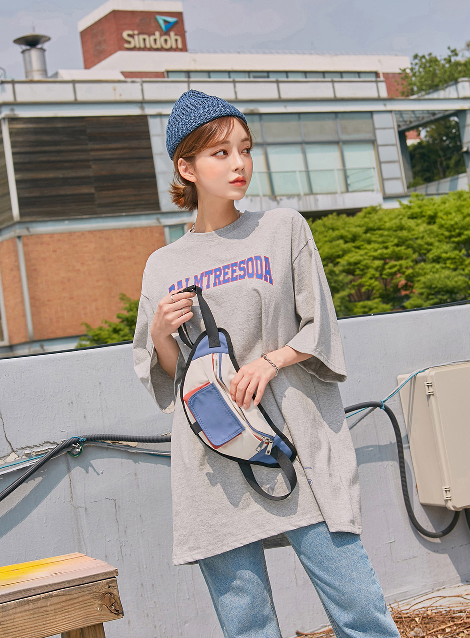 chuu - Elbow-Sleeve Lettering Print T-Shirt