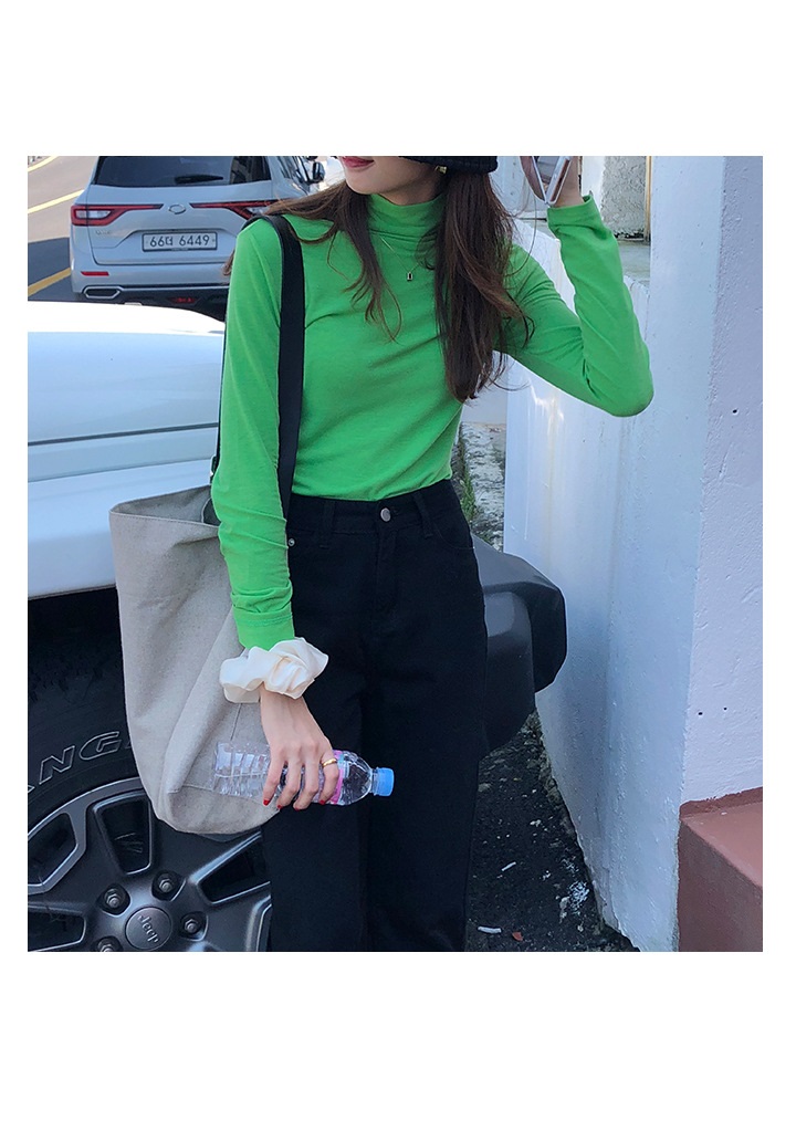 Rosy.B - Long-Sleeve Plain Turtleneck Top