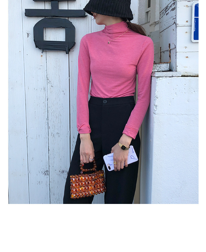 Rosy.B - Long-Sleeve Plain Turtleneck Top