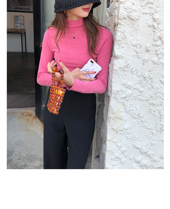 Rosy.B - Long-Sleeve Plain Turtleneck Top