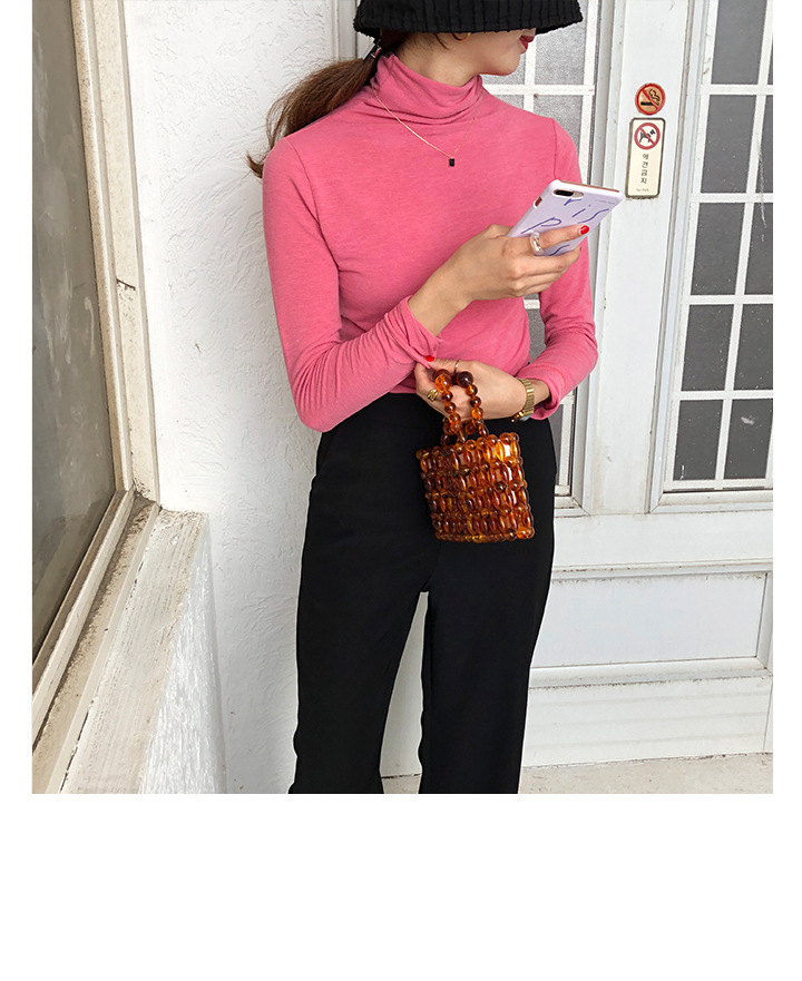 Rosy.B - Long-Sleeve Plain Turtleneck Top