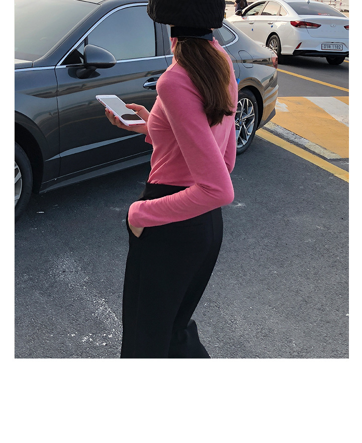 Rosy.B - Long-Sleeve Plain Turtleneck Top