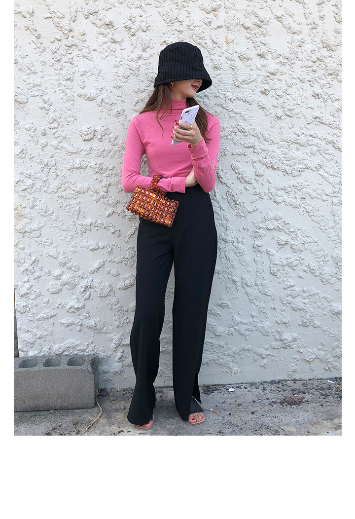 Rosy.B - Long-Sleeve Plain Turtleneck Top