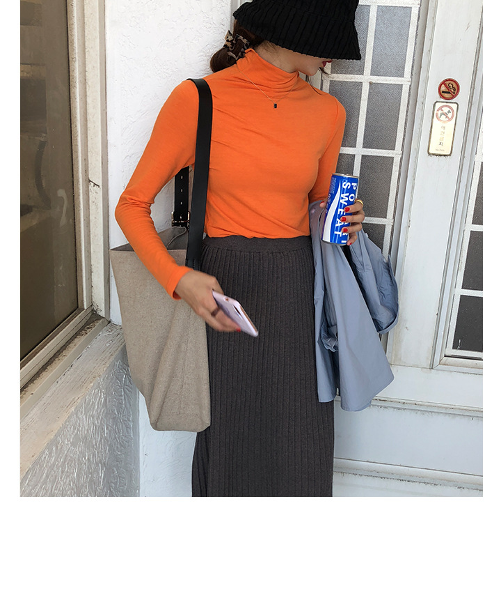Rosy.B - Long-Sleeve Plain Turtleneck Top
