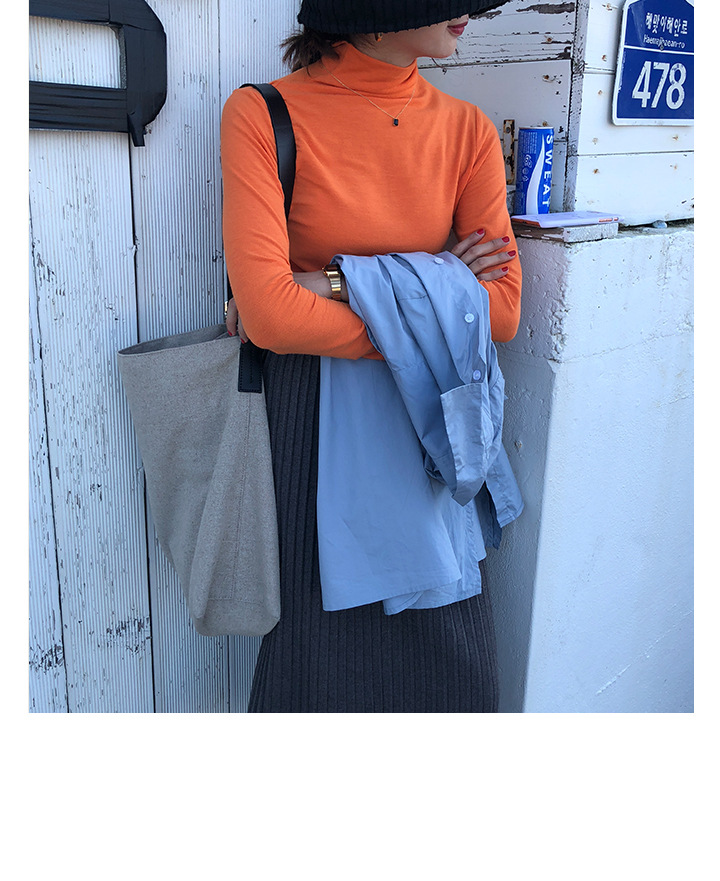 Rosy.B - Long-Sleeve Plain Turtleneck Top