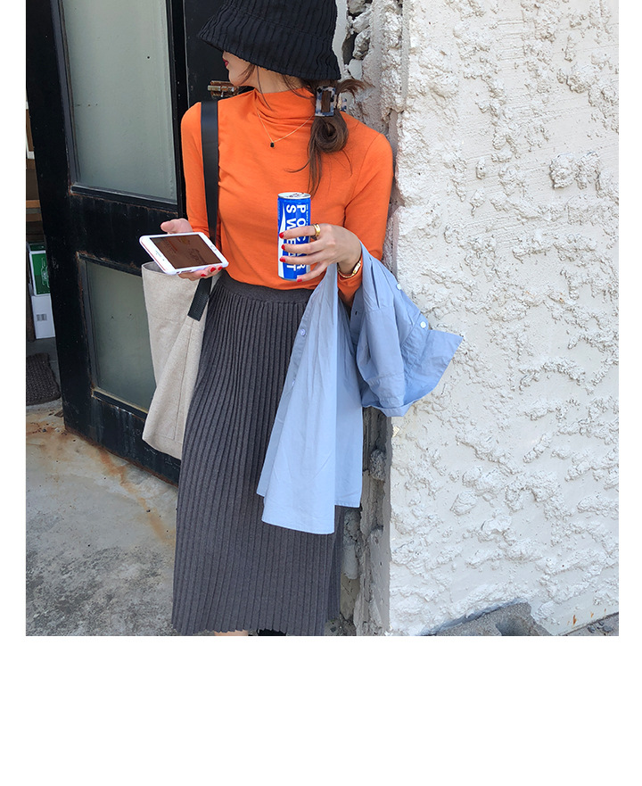 Rosy.B - Long-Sleeve Plain Turtleneck Top