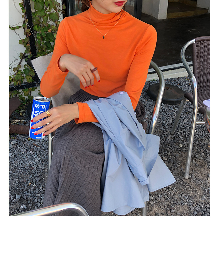 Rosy.B - Long-Sleeve Plain Turtleneck Top