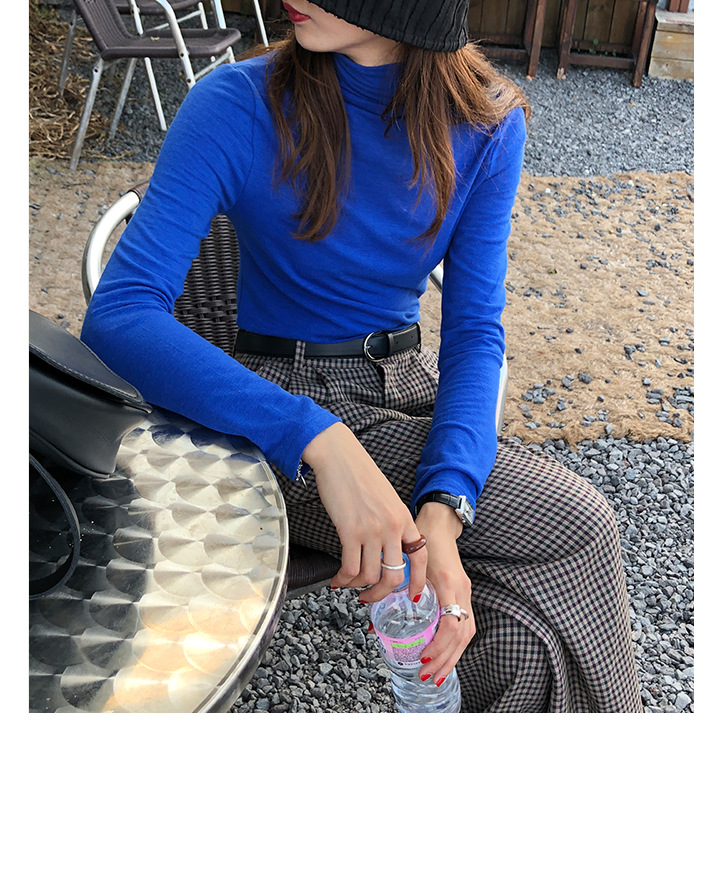 Rosy.B - Long-Sleeve Plain Turtleneck Top