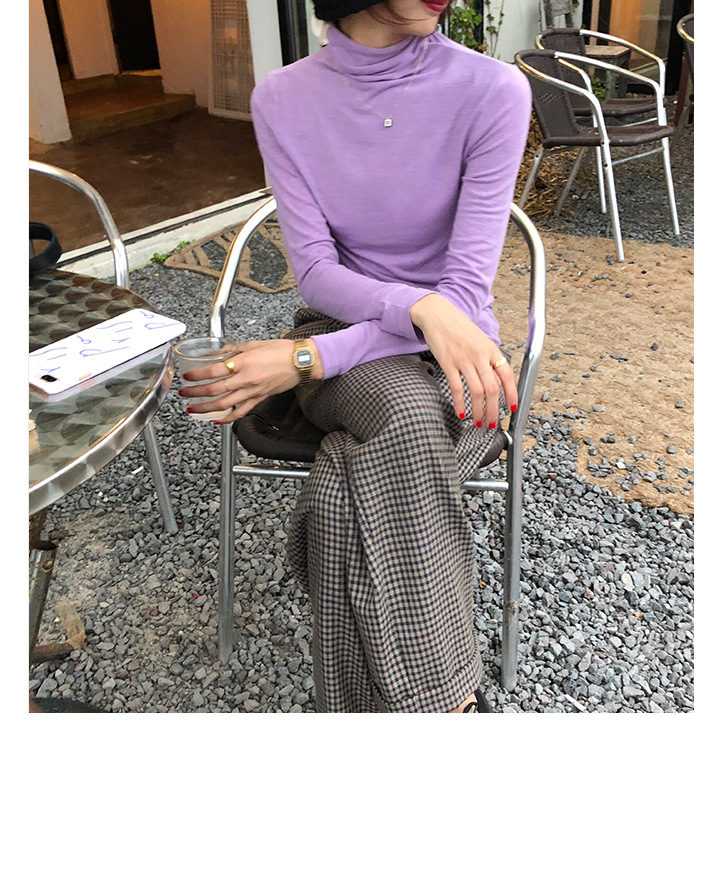 Rosy.B - Long-Sleeve Plain Turtleneck Top