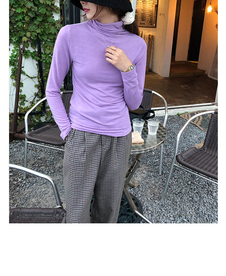 Rosy.B - Long-Sleeve Plain Turtleneck Top