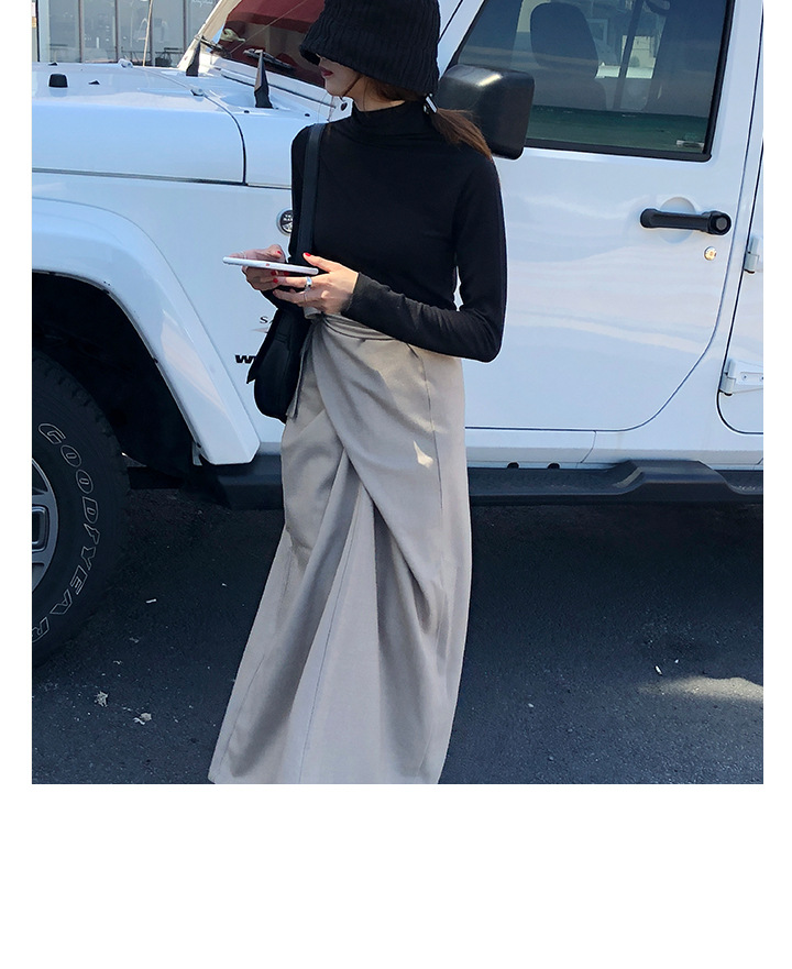 Rosy.B - Long-Sleeve Plain Turtleneck Top