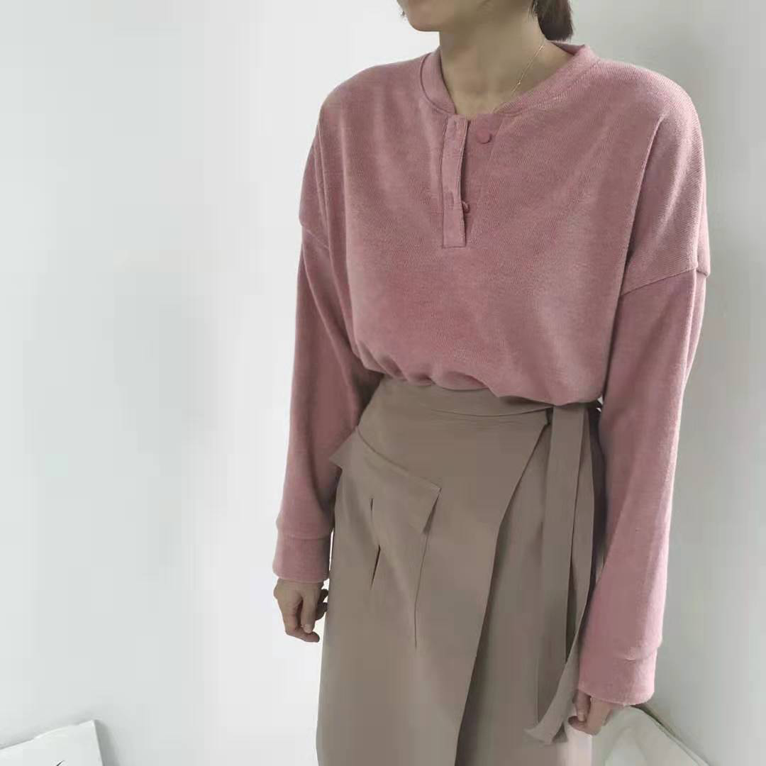 Seoulflash - Top boutonné à col rond et épaules dénudées