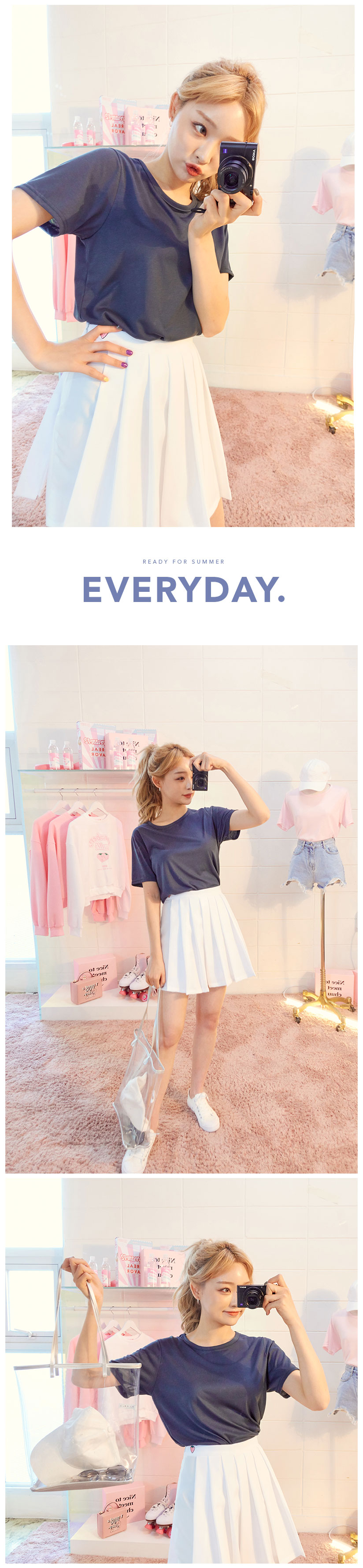chuu - T-shirt uni à col rond