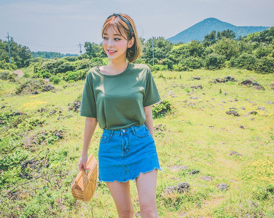 chuu - T-shirt uni à col rond