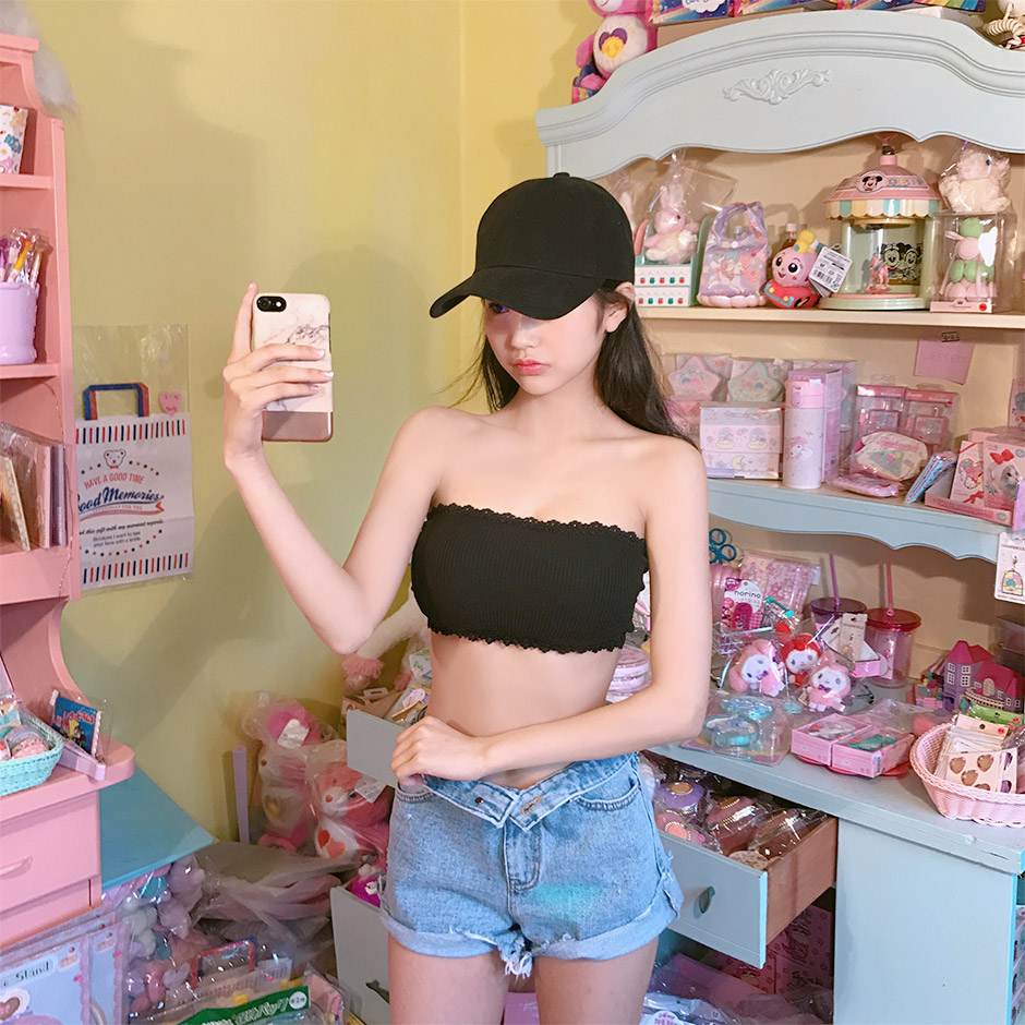 chuu - Lace Trim Padded Tube Top