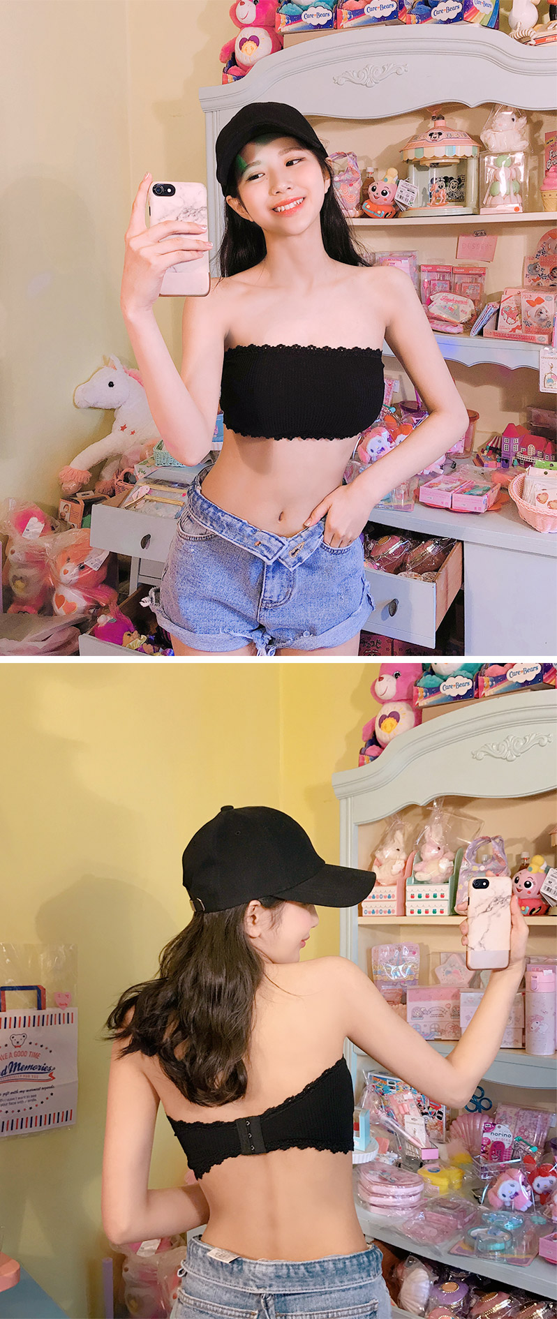 chuu - Lace Trim Padded Tube Top