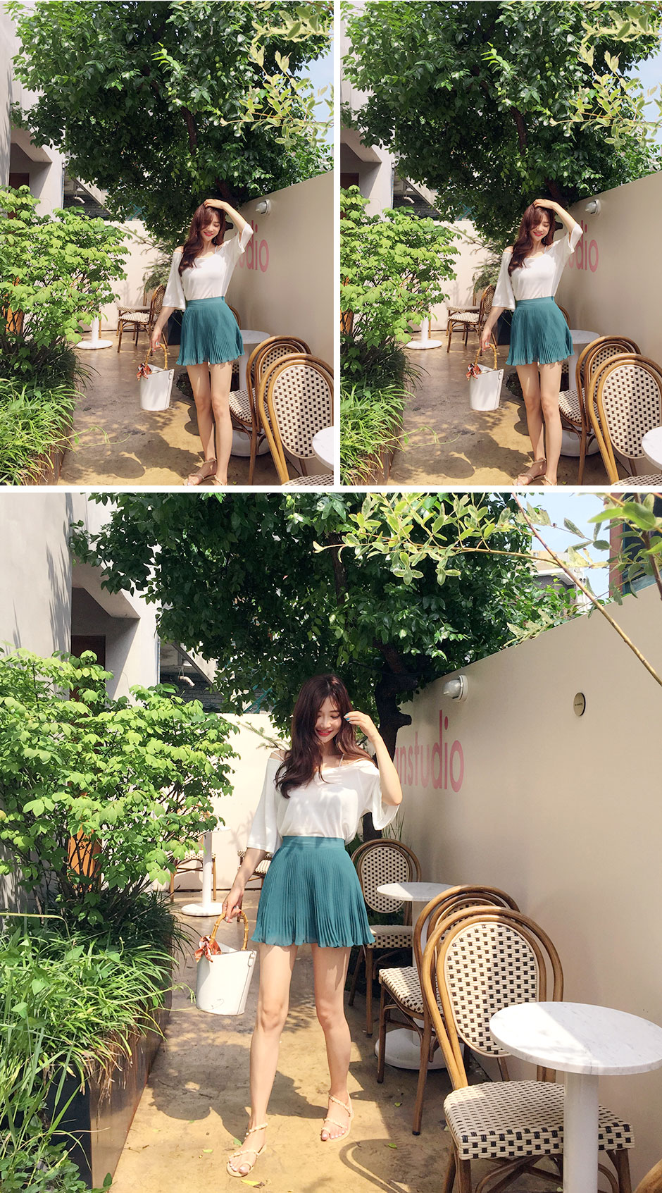 chuu - Cold-Shoulder Elbow-Sleeve Strappy Top