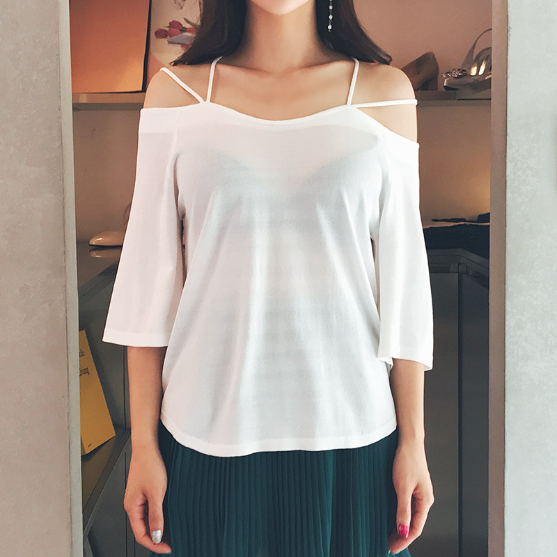 chuu - Cold-Shoulder Elbow-Sleeve Strappy Top
