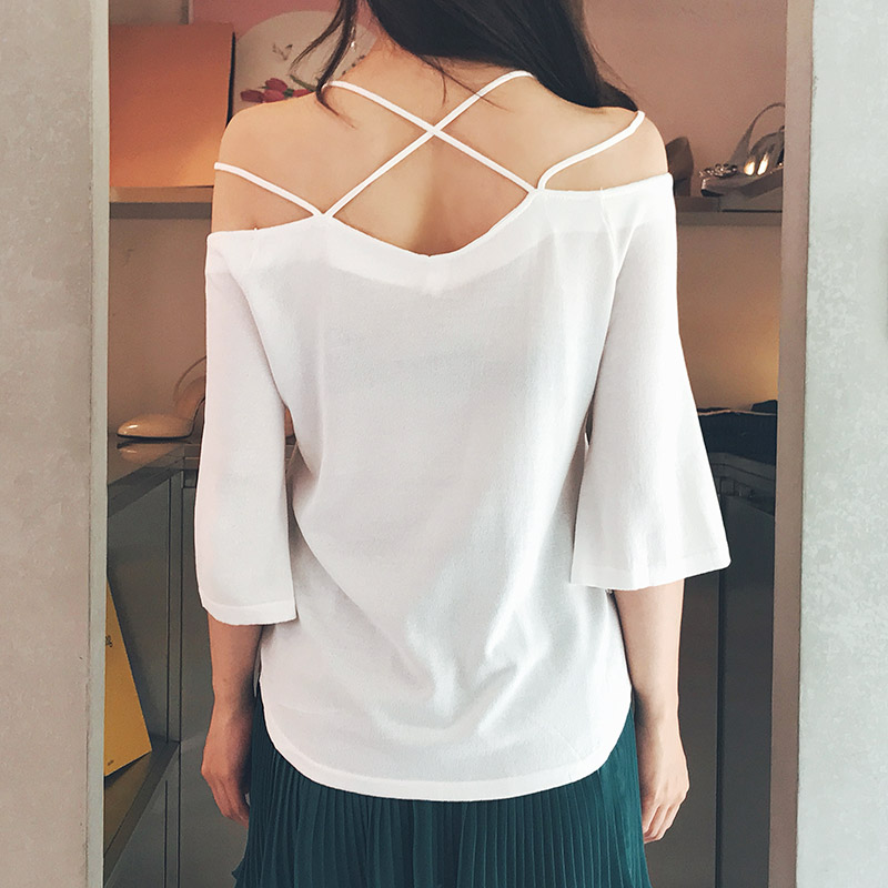 chuu - Cold-Shoulder Elbow-Sleeve Strappy Top