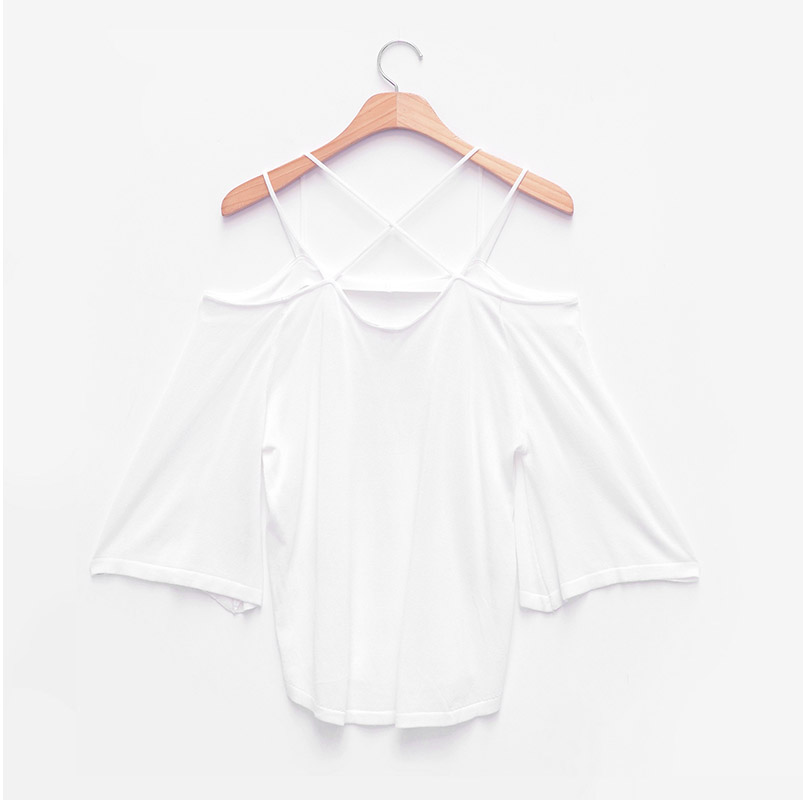 chuu - Cold-Shoulder Elbow-Sleeve Strappy Top