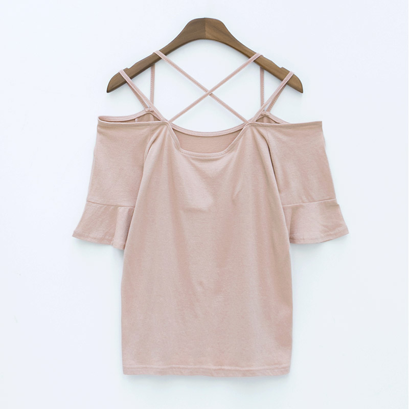 chuu - Cold-Shoulder Elbow-Sleeve Strappy Top