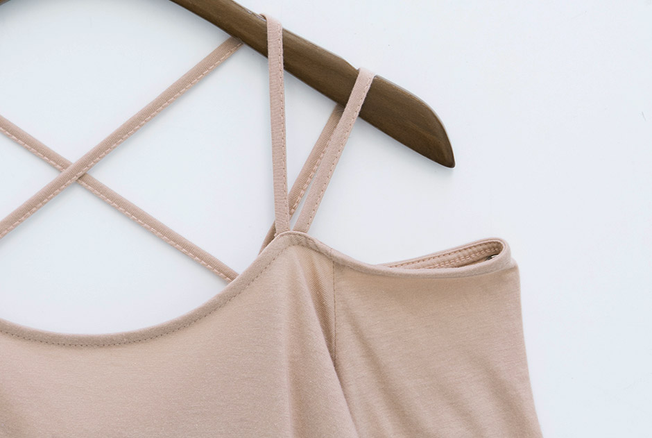 chuu - Cold-Shoulder Elbow-Sleeve Strappy Top