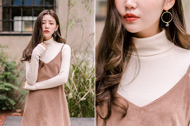 Icecream12 - Long-Sleeve Plain Turtleneck Ribbed Top
