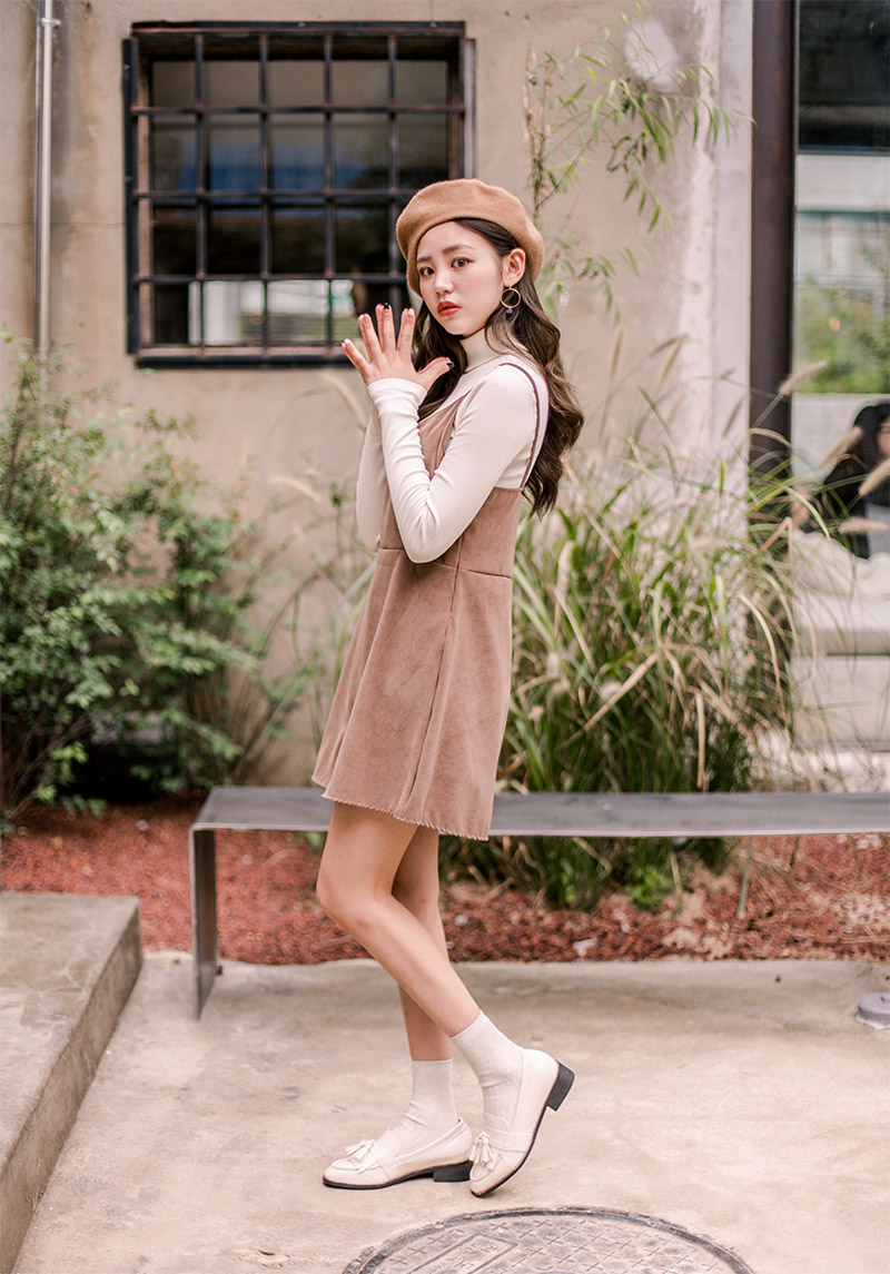 Icecream12 - Long-Sleeve Plain Turtleneck Ribbed Top