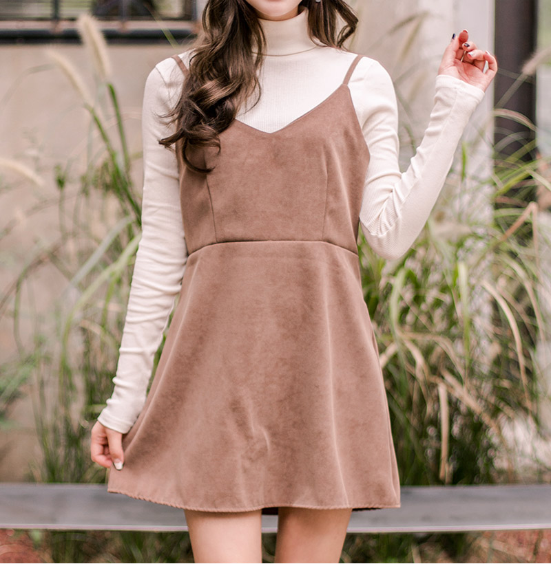 Icecream12 - Long-Sleeve Plain Turtleneck Ribbed Top