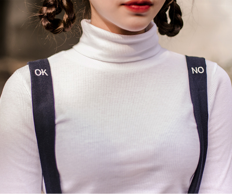 Icecream12 - Long-Sleeve Plain Turtleneck Ribbed Top
