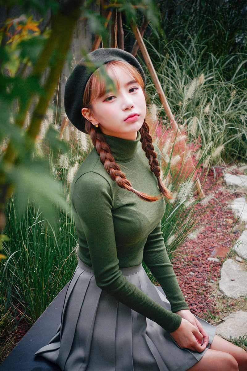 Icecream12 - Long-Sleeve Plain Turtleneck Ribbed Top