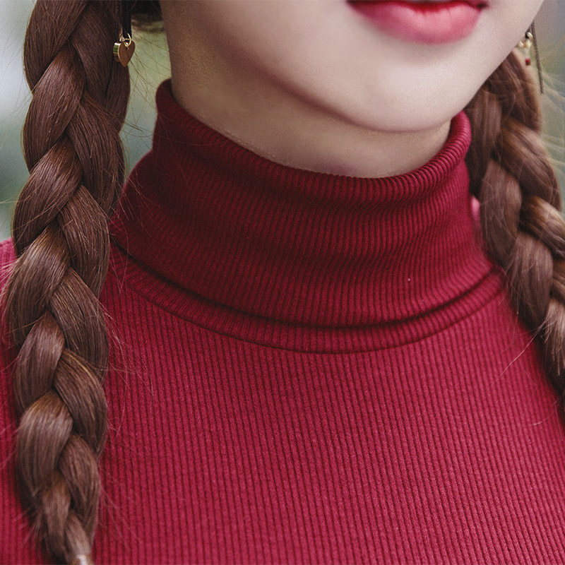 Icecream12 - Long-Sleeve Plain Turtleneck Ribbed Top