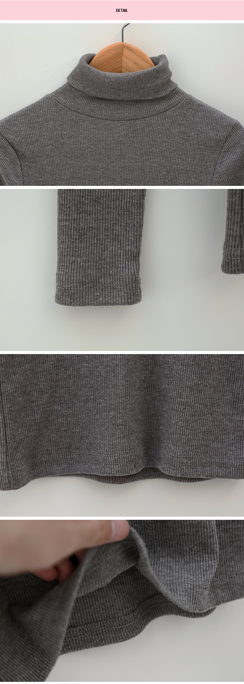 Icecream12 - Long-Sleeve Plain Turtleneck Ribbed Top