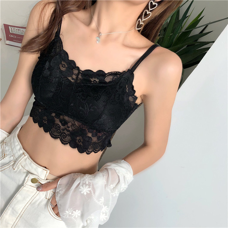 Stylevana - Spaqhetti-Straps Padded Lace Tube Top