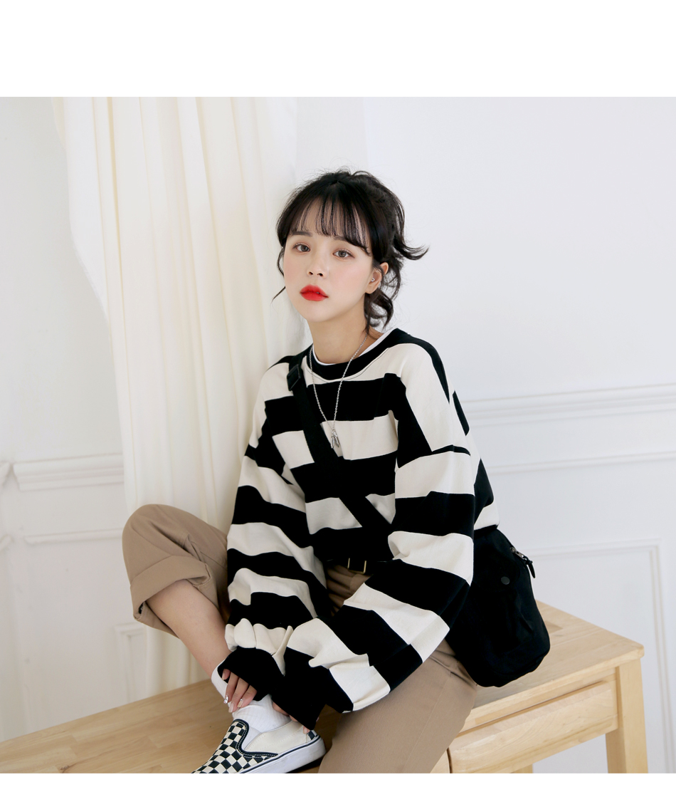 MERONGSHOP - Pull rayé à manches longues et épaules dénudées