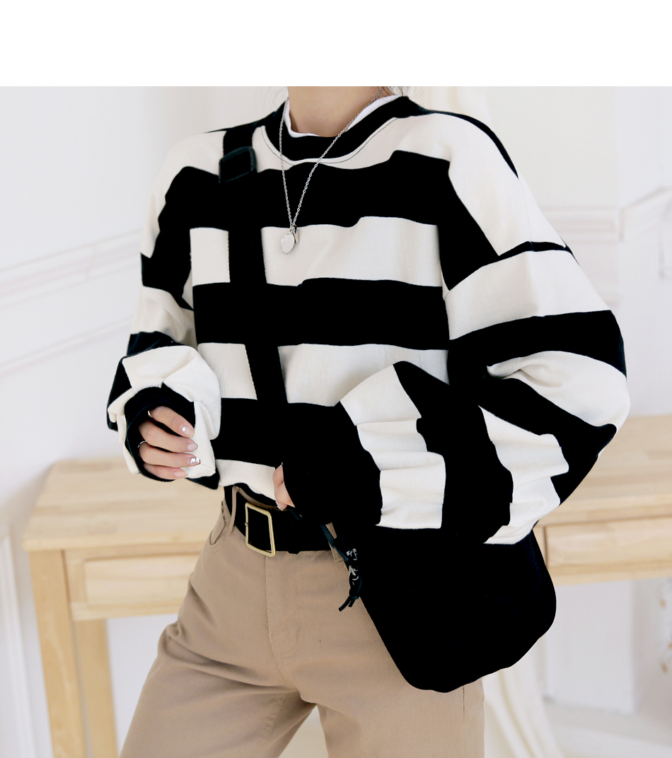 MERONGSHOP - Pull rayé à manches longues et épaules dénudées