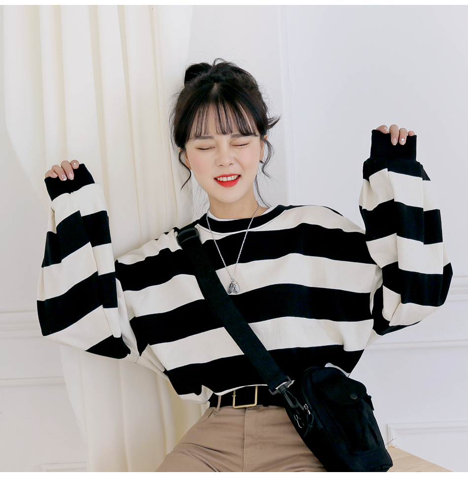 MERONGSHOP - Pull rayé à manches longues et épaules dénudées