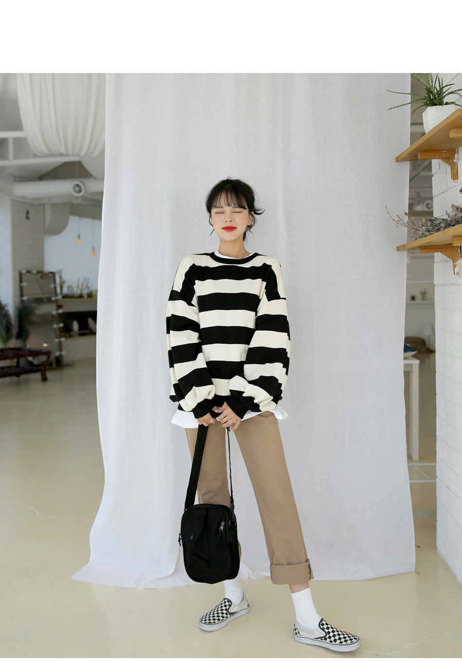 MERONGSHOP - Pull rayé à manches longues et épaules dénudées